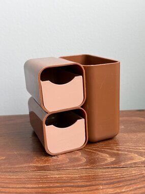 Small Brown Plastic Stationary Desk Organizer w/ Drawers